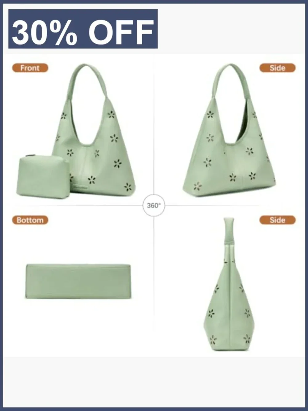 Slouchy Hobo Shoulder Bag Tote with Pouch Soft PU Leather Lightweight